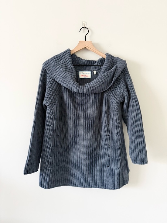 525 America Sweaters - 525 America Heritage 1984 Cozy Ribbed Cowl Neck Cotton Sweater - Slate Blue - M